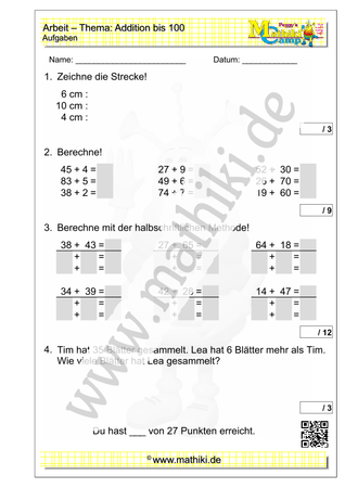 10. Mathearbeit (2. Klasse) - ©2023, www.mathiki.de