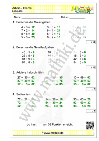 11. Mathearbeit (2. Klasse) - ©2023, www.mathiki.de