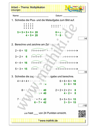 14. Mathearbeit (2. Klasse) - ©2023, www.mathiki.de