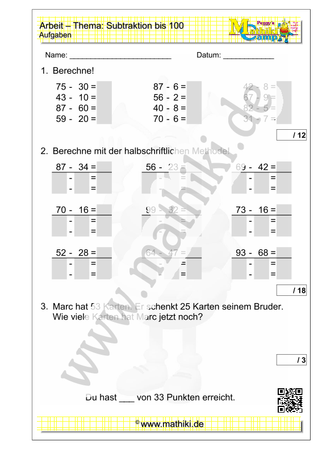 16. Mathearbeit (2. Klasse) - ©2023, www.mathiki.de