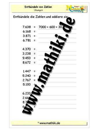 Entbündeln von Zahlen bis 10.000 - ©2011-2016, www.mathiki.de - Ihre Matheseite im Internet