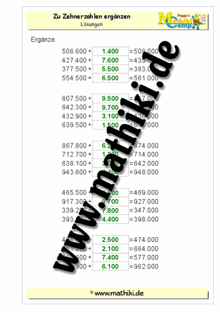 Zahlen ergänzen bis 1 Million - ©2011-2016, www.mathiki.de - Ihre Matheseite im Internet