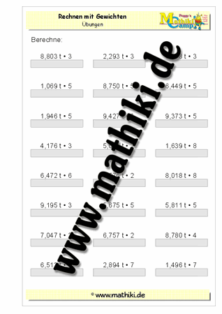 Multiplikation mit Gewichten - ©2011-2016, www.mathiki.de - Ihre Matheseite im Internet