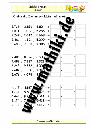 Zahlen ordnen bis 10.000 - ©2011-2016, www.mathiki.de - Ihre Matheseite im Internet