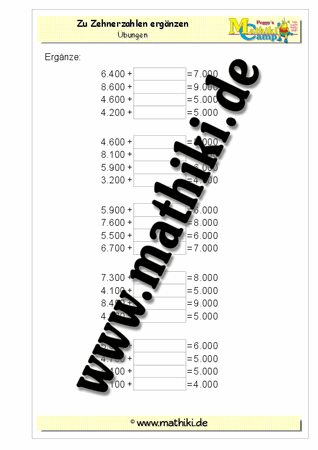 Zahlen ergänzen bis T.000 - ©2011-2016, www.mathiki.de - Ihre Matheseite im Internet