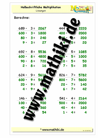 Halbschriftliche Multiplikation bis 10000 - ©2011-2018, www.mathiki.de