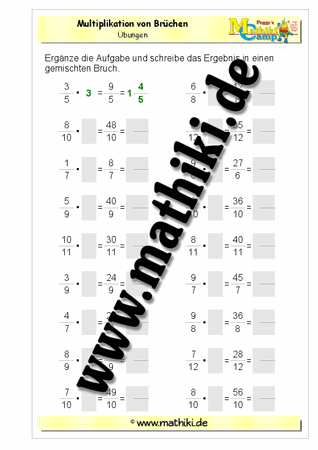 Brüche mit ganzen Zahlen multiplizieren - ©2011-2018, www.mathiki.de