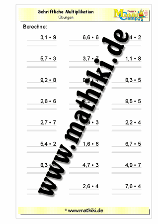 Multiplikation − eine Kommastelle (einstellig) - ©2011-2016, www.mathiki.de - Ihre Matheseite im Internet