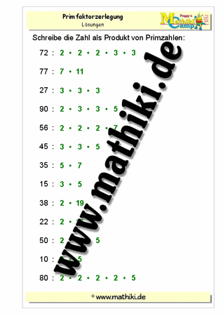 Primfaktorzerlegung - ©2011-2016, www.mathiki.de - Ihre Matheseite im Internet