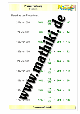 Prozentwert berechnen - ©2011-2016, www.mathiki.de - Ihre Matheseite im Internet