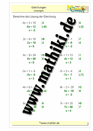 Gleichungen lösen (II) - ©2011-2019, www.mathiki.de