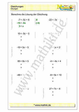 Gleichungen lösen (IV) - ©2011-2019, www.mathiki.de