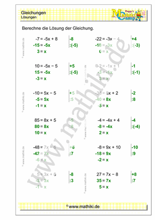 Gleichungen lösen (IV) - ©2011-2019, www.mathiki.de