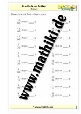 Bruchteile von Größen: Minute - Sekunde - ©2011-2019, www.mathiki.de