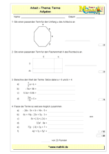 Terme - 2. Klassenarbeit Mathe (Klasse 7/8) - ©2011-2019, www.mathiki.de