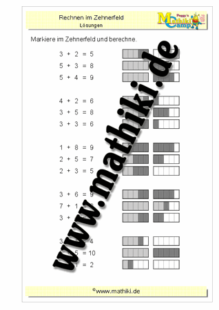 Addition im Zehnerfeld - ©2011-2018, www.mathiki.de