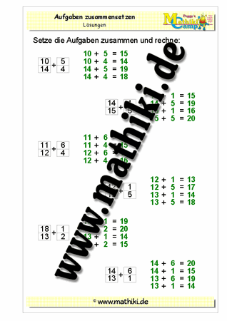 Aufgaben erstellen Addition bis 20 - ©2011-2018, www.mathiki.de