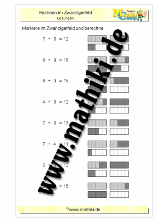 Addition im Zwanzigerfeld - ©2011-2018, www.mathiki.de
