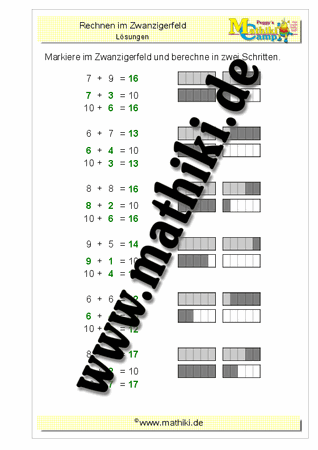 Schrittweise Addition bis 20 - ©2011-2018, www.mathiki.de