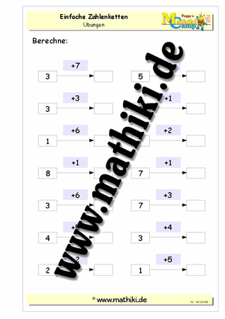 Zahlenketten Addition bis 10 - ©2011-2018, www.mathiki.de