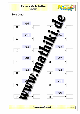 Zahlenketten Addition bis 20 - ©2011-2018, www.mathiki.de