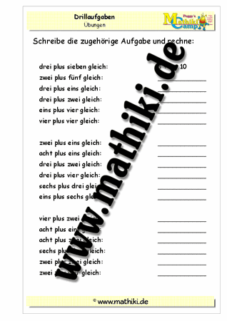 Addition Zahlwörter bis 10 - ©2011-2019, www.mathiki.de
