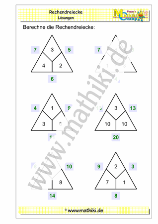 Rechendreiecke bis 20 (Klasse 1) - ©2019, www.mathiki.de