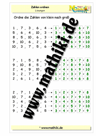 Zahlen ordnen bis 10 - ©2011-2018, www.mathiki.de