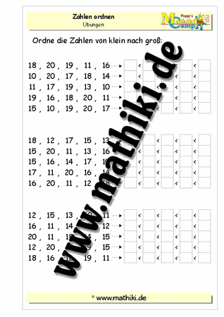 Zahlen ordnen von 10 bis 20 - ©2011-2018, www.mathiki.de