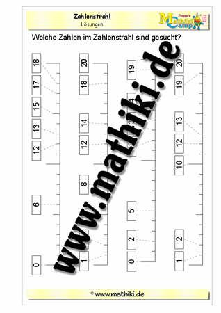 Zahlenstrahl bis 20 - ©2011-2018, www.mathiki.de