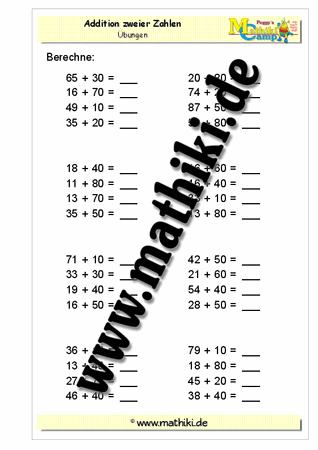 Addition bis 100 (II) - ©2011-2019, www.mathiki.de