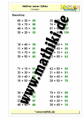 Addition bis 100 (II) - ©2011-2019, www.mathiki.de