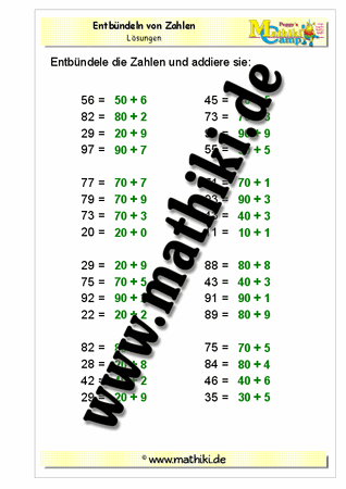 Zahlen entbündeln bis 100 - ©2011-2019, www.mathiki.de
