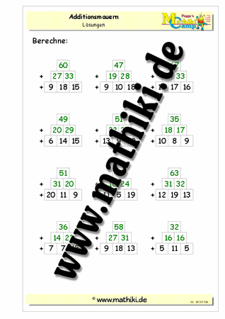 Zahlenmauer Addition bis 60 - ©2011-2019, www.mathiki.de