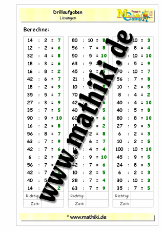 Drillaufgaben: Division - ©2011-2016, www.mathiki.de - Ihre Matheseite im Internet