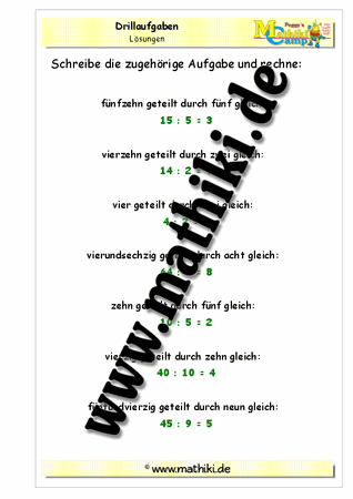Drillaufgaben: Division in Worten - ©2011-2016, www.mathiki.de - Ihre Matheseite im Internet
