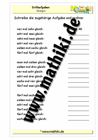 Drillaufgaben: Multiplikation in Worten - ©2011-2016, www.mathiki.de - Ihre Matheseite im Internet