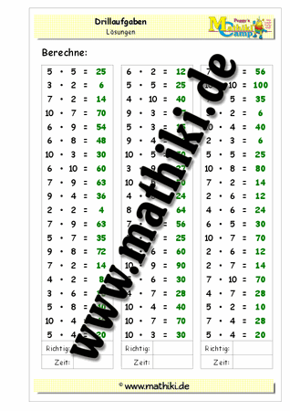 Drillaufgaben: Multiplikation - ©2011-2016, www.mathiki.de - Ihre Matheseite im Internet