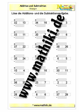 Addition und Subtraktion bis 80 - ©2011-2016, www.mathiki.de - Ihre Matheseite im Internet