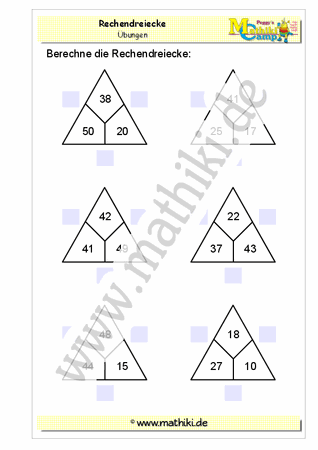 Rechendreiecke Addition bis 100 (Klasse 2) - ©2011-2019, www.mathiki.de