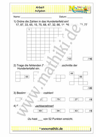 4. Klassenarbeit Mathe (Klasse 2) - ©2011-2019, www.mathiki.de