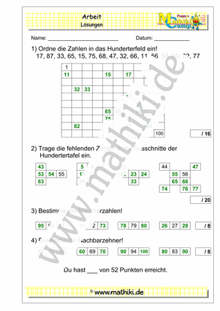 4. Klassenarbeit Mathe (Klasse 2) - ©2011-2019, www.mathiki.de
