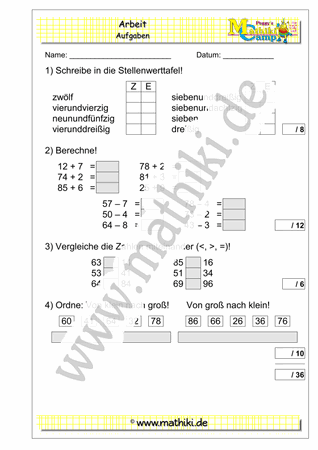 5. Klassenarbeit Mathe (Klasse 2) - ©2011-2019, www.mathiki.de