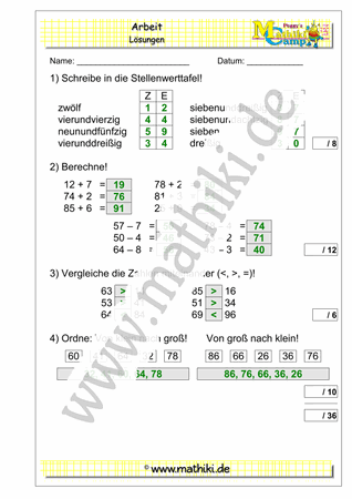 5. Klassenarbeit Mathe (Klasse 2) - ©2011-2019, www.mathiki.de