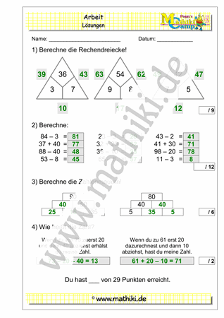 6. Klassenarbeit Mathe (Klasse 2) - ©2011-2019, www.mathiki.de