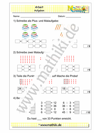 8. Klassenarbeit Mathe (Klasse 2) - ©2011-2019, www.mathiki.de