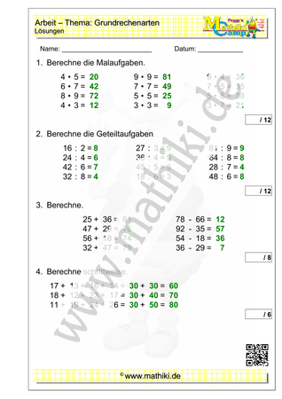 12. Mathearbeit (2. Klasse) - ©2023, www.mathiki.de