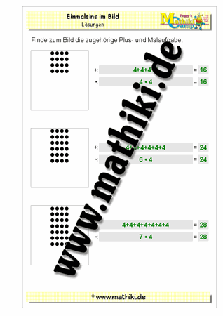 Einmaleins im Bild mit 4 - ©2011-2016, www.mathiki.de - Ihre Matheseite im Internet