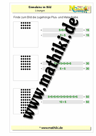 Einmaleins im Bild mit 5 - ©2011-2016, www.mathiki.de - Ihre Matheseite im Internet