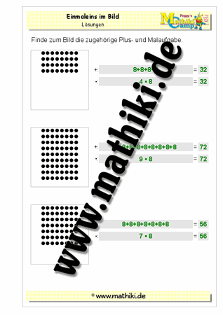Einmaleins im Bild mit 8 - ©2011-2016, www.mathiki.de - Ihre Matheseite im Internet